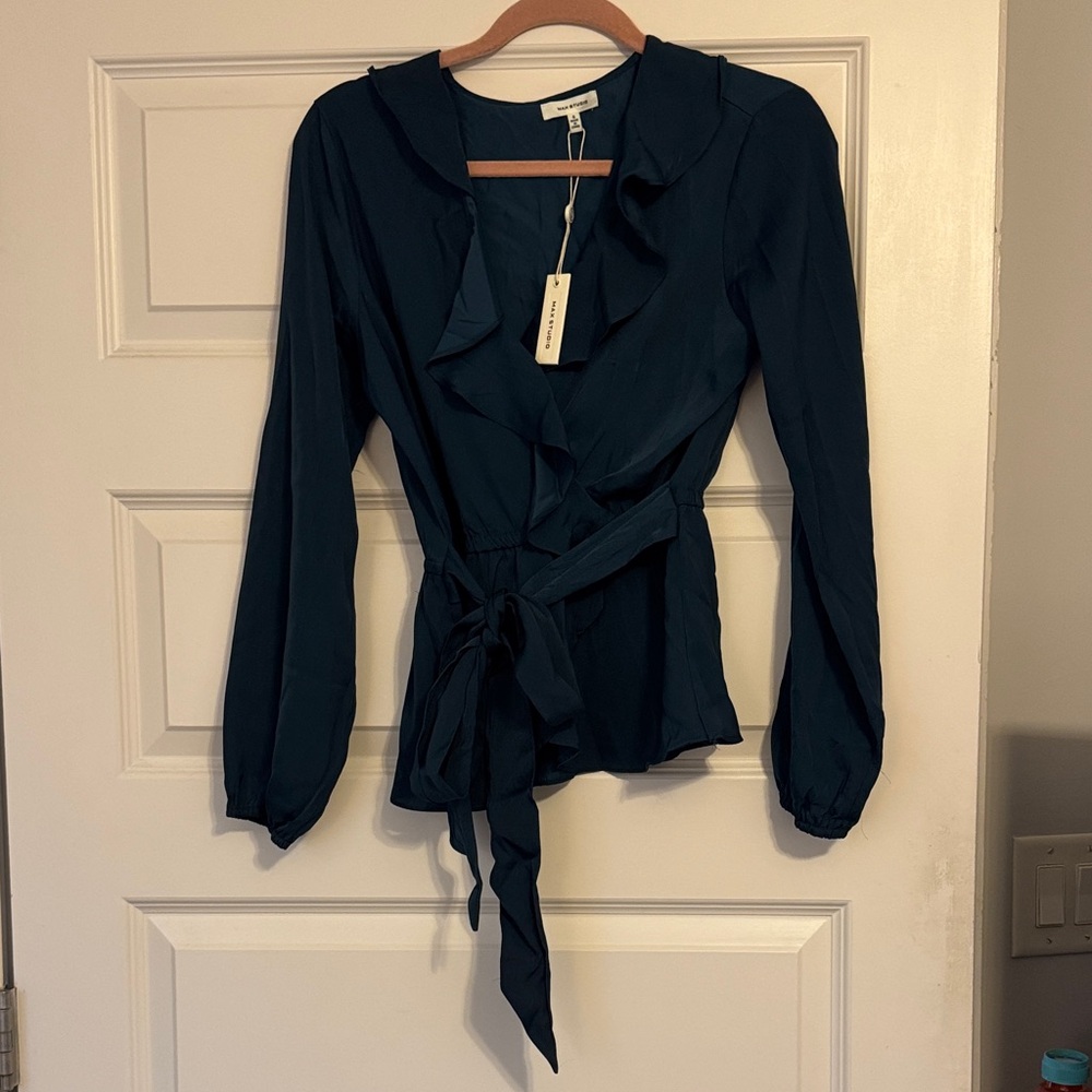 Brand New With Tags Max Studio Deep Teal Ruffle Blouse